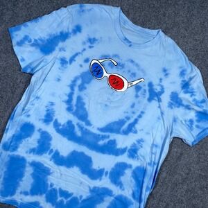 GeorgeNotFound Men's XL Tie Dye Blue Shirt‎ 3D Glasses Short Sleeve